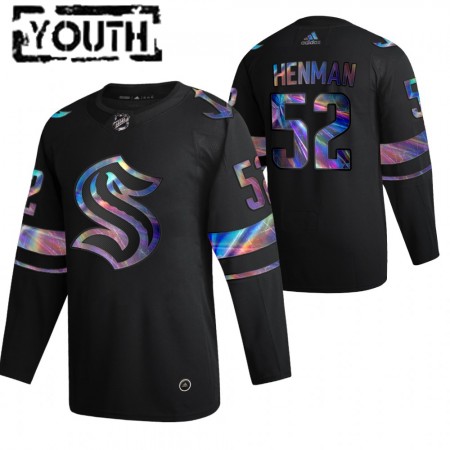 Kinder Eishockey Seattle Kraken Trikot Luke Henman 52 2021-22 Schillerndes holografisches Schwarz Authentic